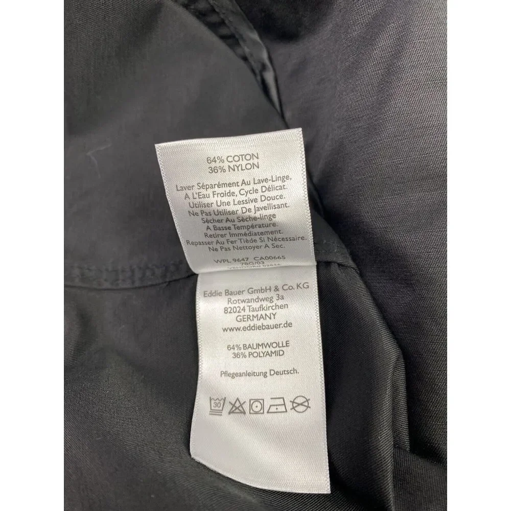 Eddie Bauer Women's XS Long Black Trench Style Raincoat Cotton Nylon‎